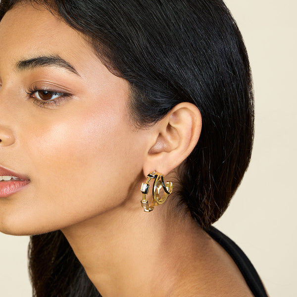 isharya Black Enamel Triple Hoops Earrings