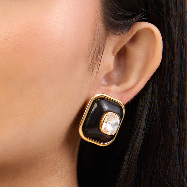 isharya Black Resin Crystal Studs Earrings