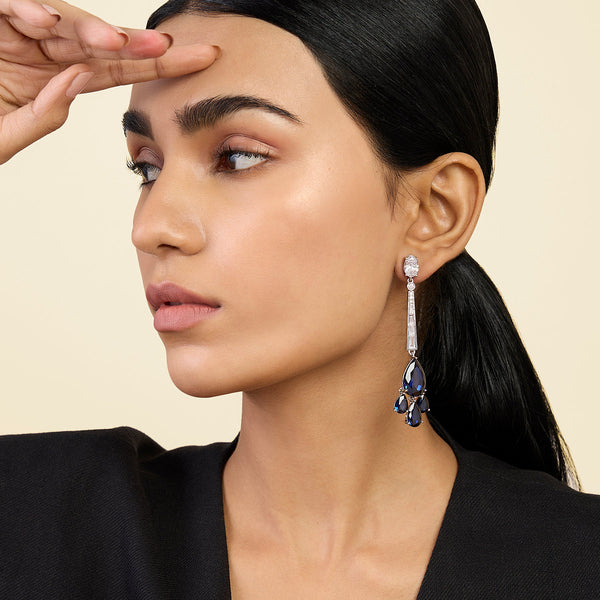 Isharya Blue Corumdum Drop Danglers Earrings Blue