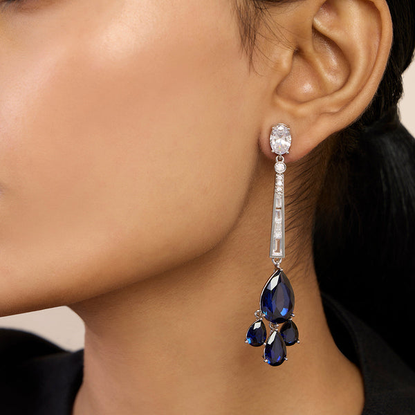 Isharya Blue Corumdum Drop Danglers Earrings Blue