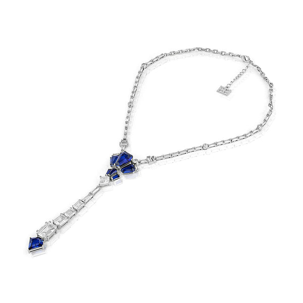 Isharya Blue Corumdum Drop Lariat Necklaces Blue