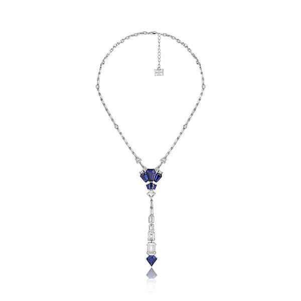 isharya Blue Corumdum Drop Lariat Necklaces Blue