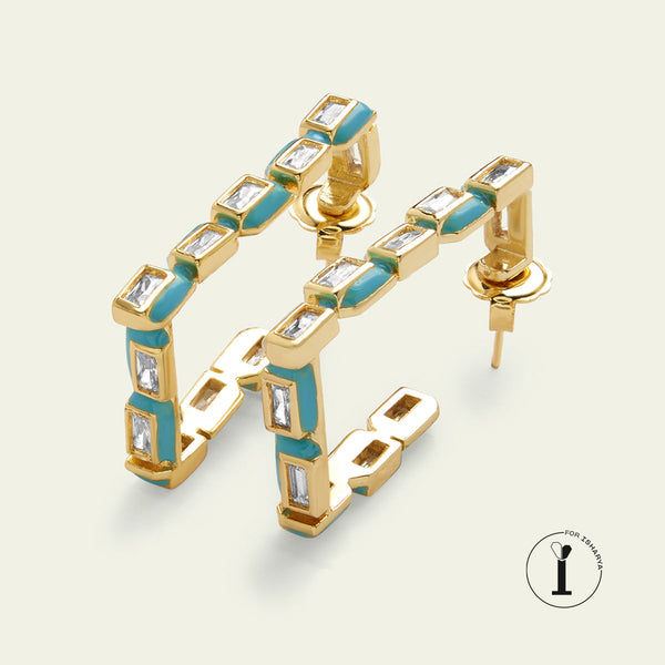 isharya Blue Square Hoops Earrings Blue