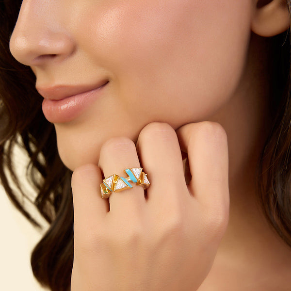 isharya Blue Triangles Infinity Ring Rings