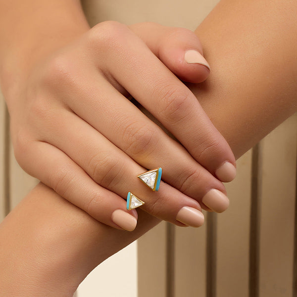 isharya Blue Triangles Ring Rings