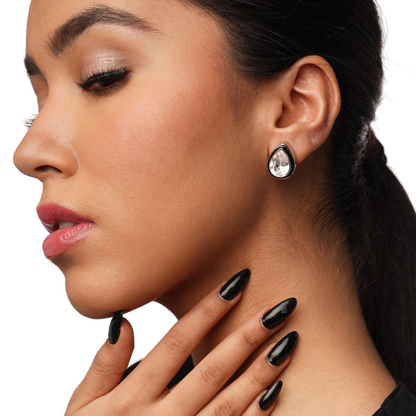 isharya Bougie Crystal Studs Earrings Silver