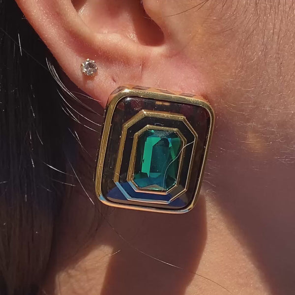 Isharya Bougie Green Crystal Resin Studs Earrings