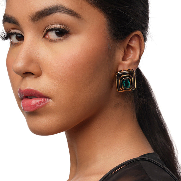 isharya Bougie Green Crystal Resin Studs Earrings