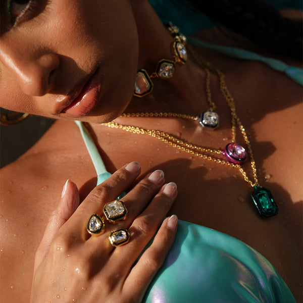 Isharya Bougie Multi-Crystal Ring Rings Silver