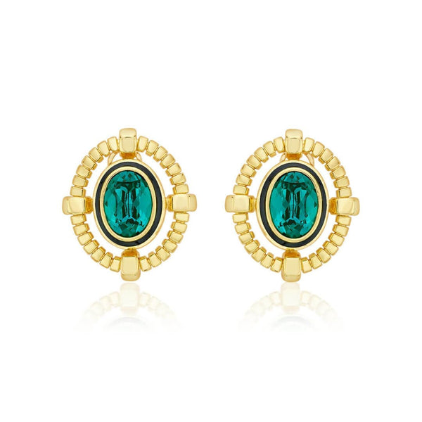 isharya Burke Emerald Studs Earrings Green