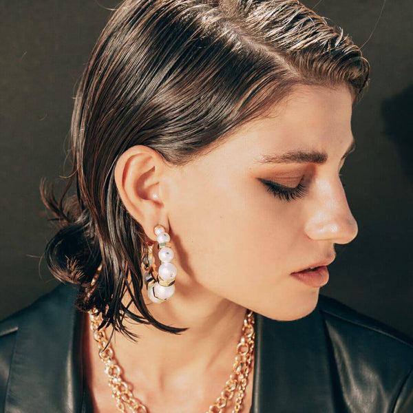 Isharya Cindy Pearl Hoops Earrings White