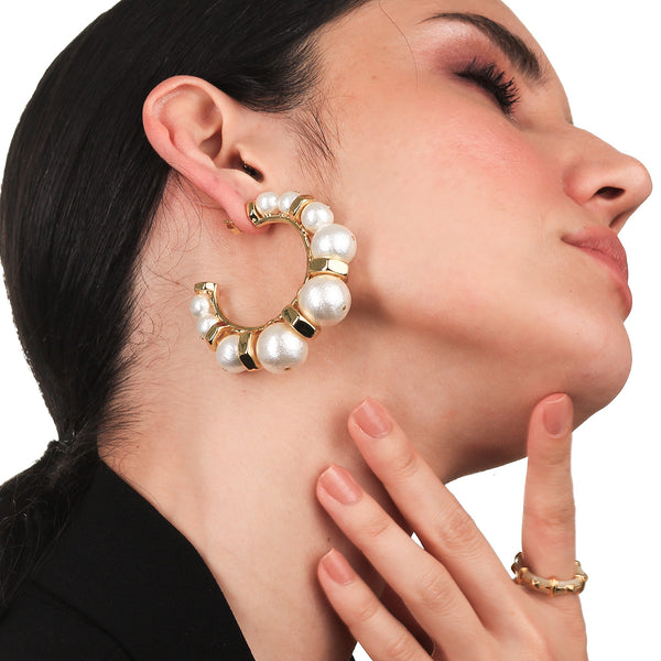 Isharya Cindy Pearl Hoops Earrings White