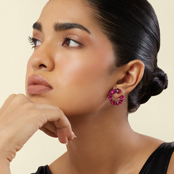 Isharya Crimson Halo Studs Earrings
