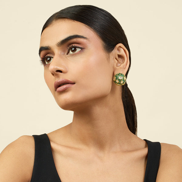 Isharya Crystal Ball Green Party Studs Earrings