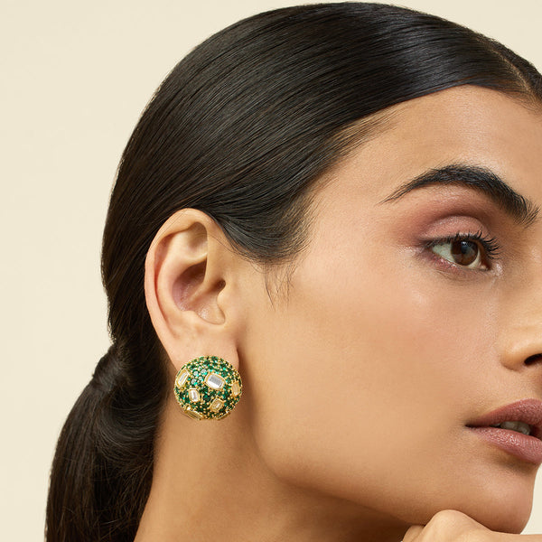 isharya Crystal Ball Green Party Studs Earrings