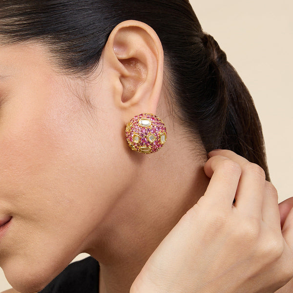 isharya Crystal Ball Pink Party Studs Earrings
