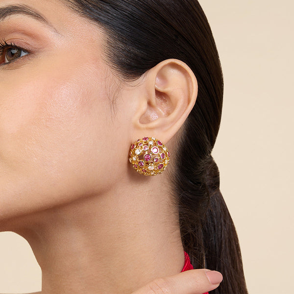 isharya Crystal Ball Red Party Studs Earrings