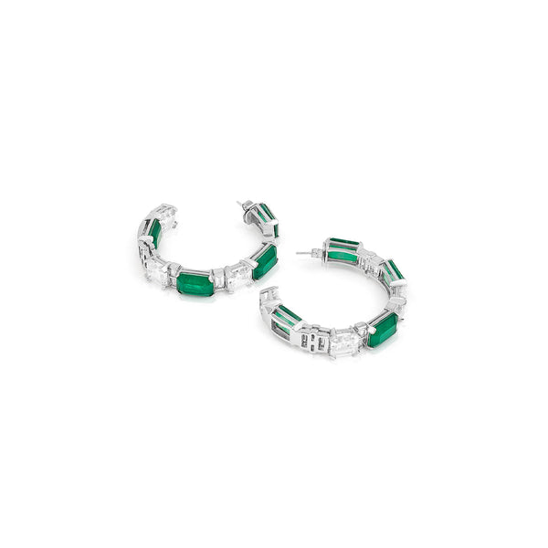 Isharya Dark Emerald Baguette Hoops Earrings Green