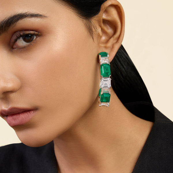 isharya Dark Emerald Baguette Hoops Earrings Green
