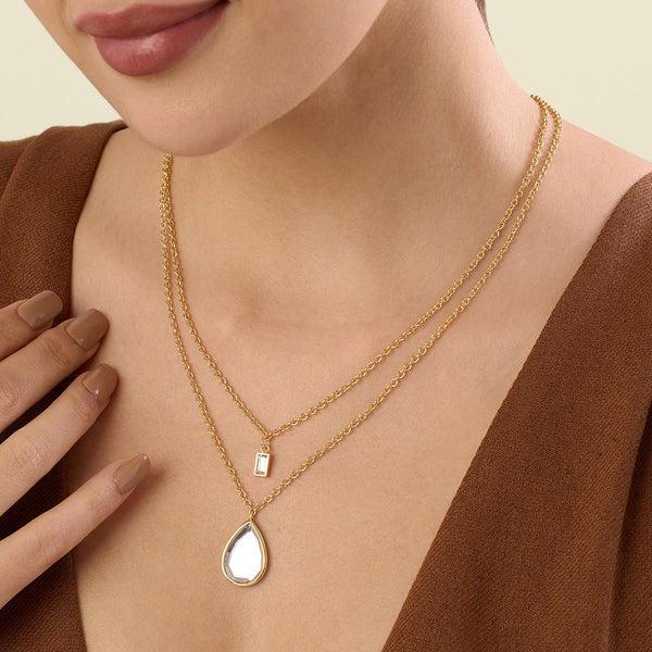isharya Dew Drop Mirror Layered Pendant Necklaces