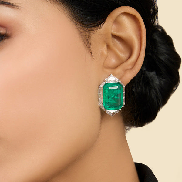 isharya Double Emerald Statement Studs Earrings