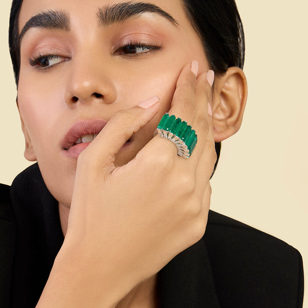 Isharya Doublet Dark Emerald Baguette Band Rings 5
