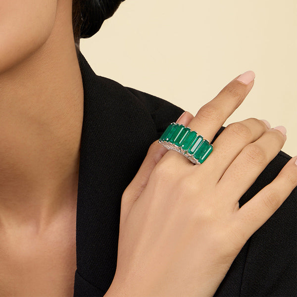 isharya Doublet Dark Emerald Baguette Band Rings 5