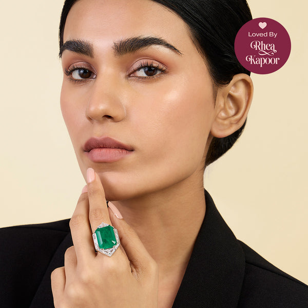 isharya Doublet Dark Emerald Cocktail Ring Rings 5