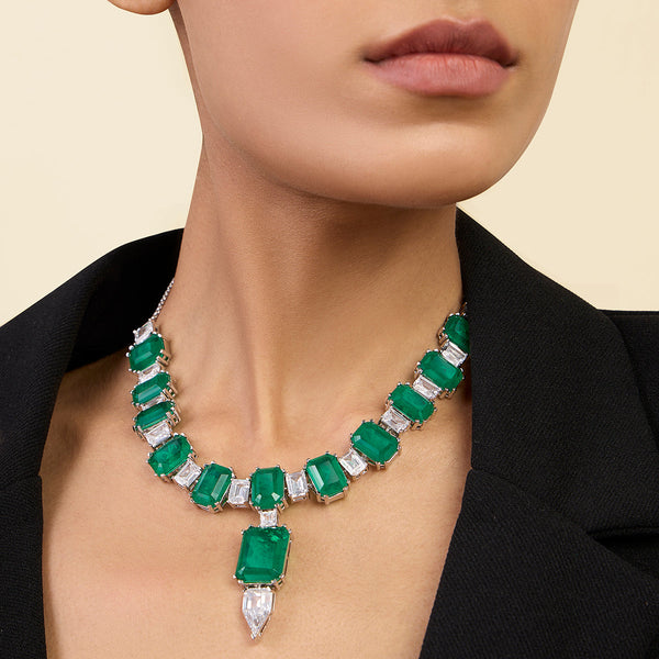 isharya Doublet Dark Emerald Drop Choker Necklaces