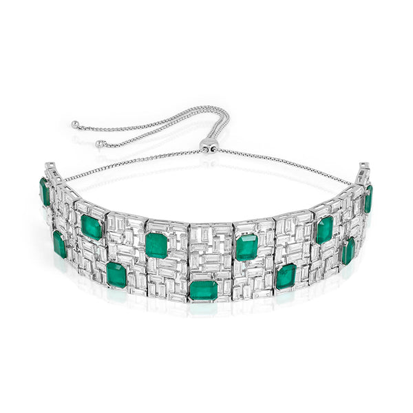 Isharya Doublet Dark Emerald Wide Choker Necklaces