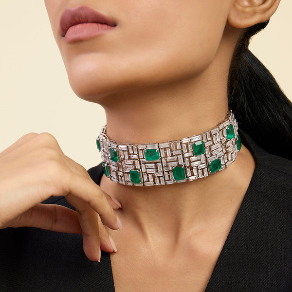 isharya Doublet Dark Emerald Wide Choker Necklaces