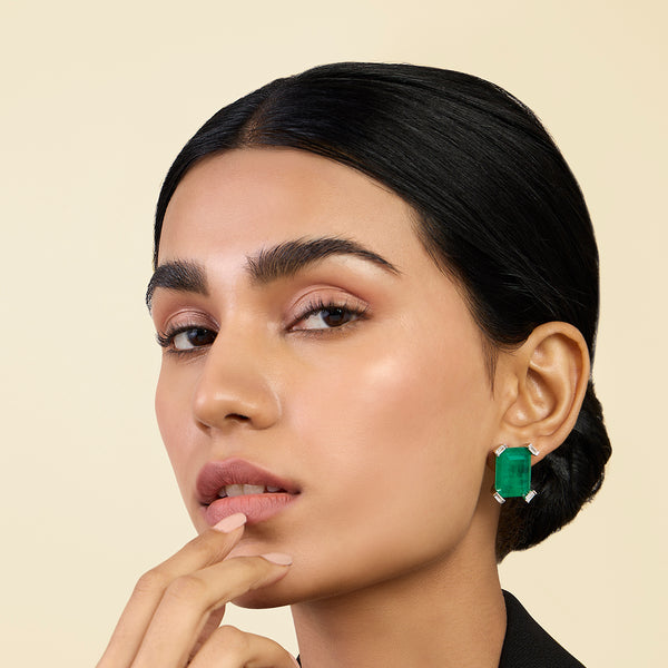 Isharya Doublet Green Stone Studs Earrings