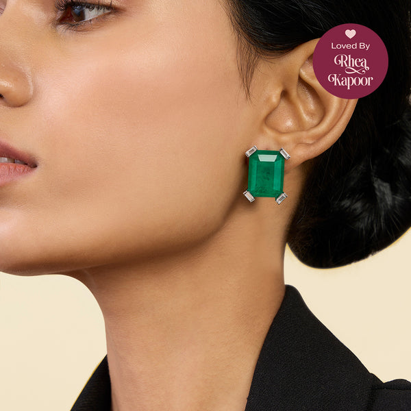 isharya Doublet Green Stone Studs Earrings