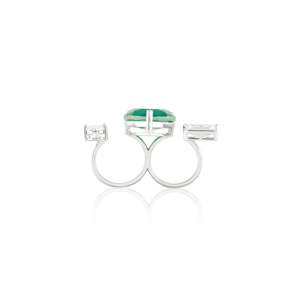 Isharya Dual Heart Emerald Ring Rings Free Size
