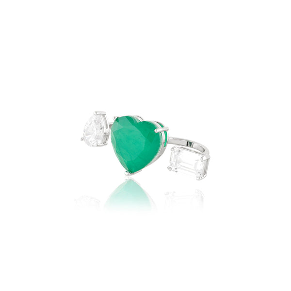 Isharya Dual Heart Emerald Ring Rings Free Size
