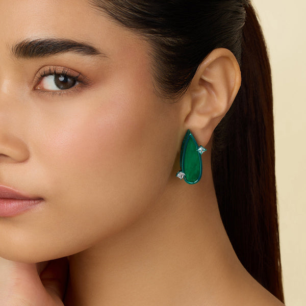 isharya Emerald Flame Studs Earrings