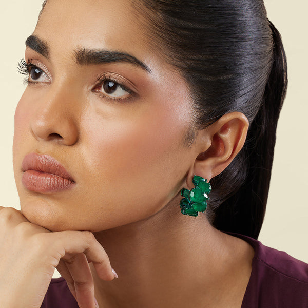 isharya Emerald Glow Statement Hoops Earrings