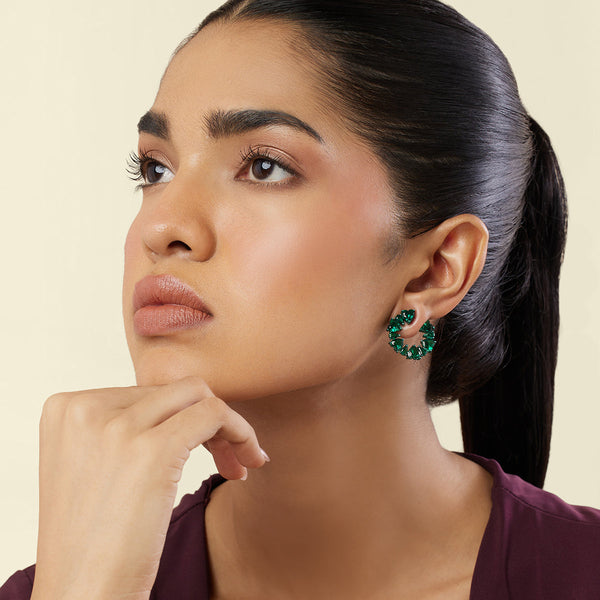 Isharya Emerald Halo Studs Earrings