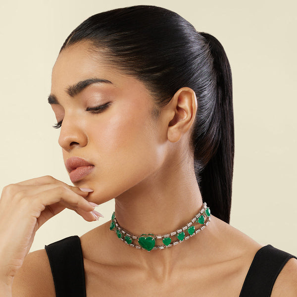 Isharya Emerald Heart Choker Necklace Necklaces