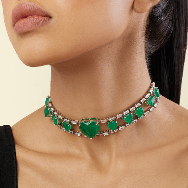 isharya Emerald Heart Choker Necklace Necklaces