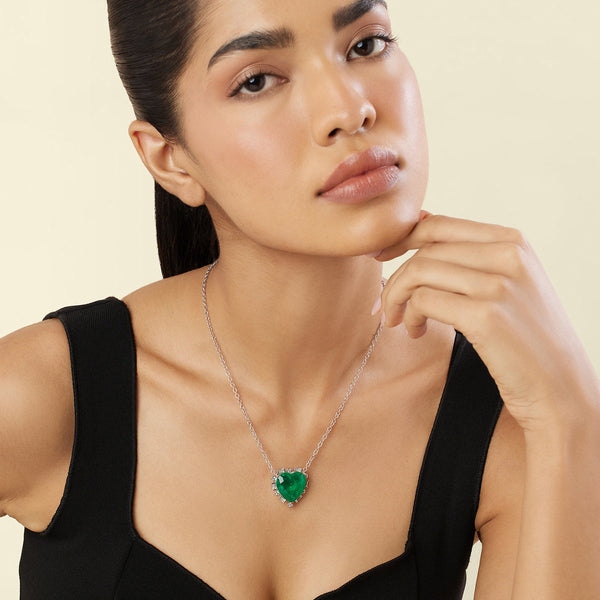 Isharya Emerald Heart Pendant Necklace Necklaces