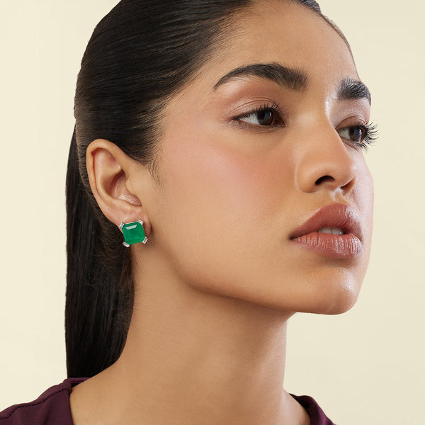 Isharya Emerald Luxe Square Studs Earrings