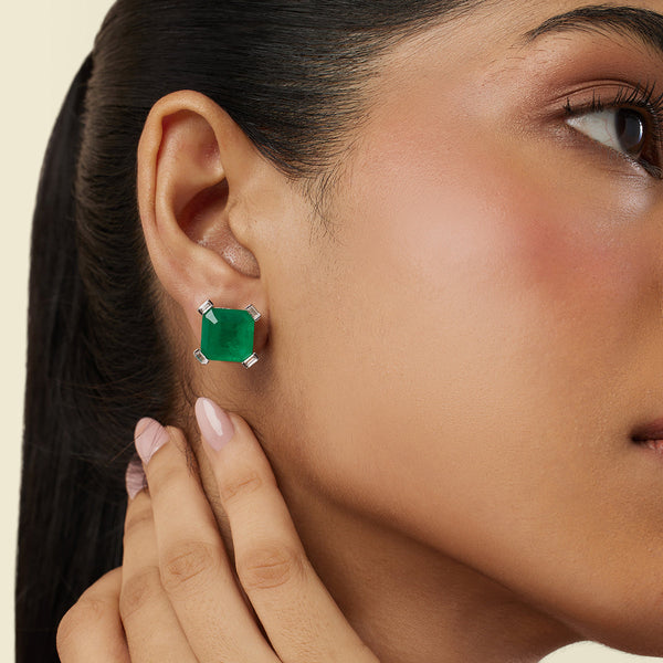 isharya Emerald Luxe Square Studs Earrings