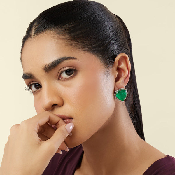 Isharya Emerald Radiance Heart Studs Earrings