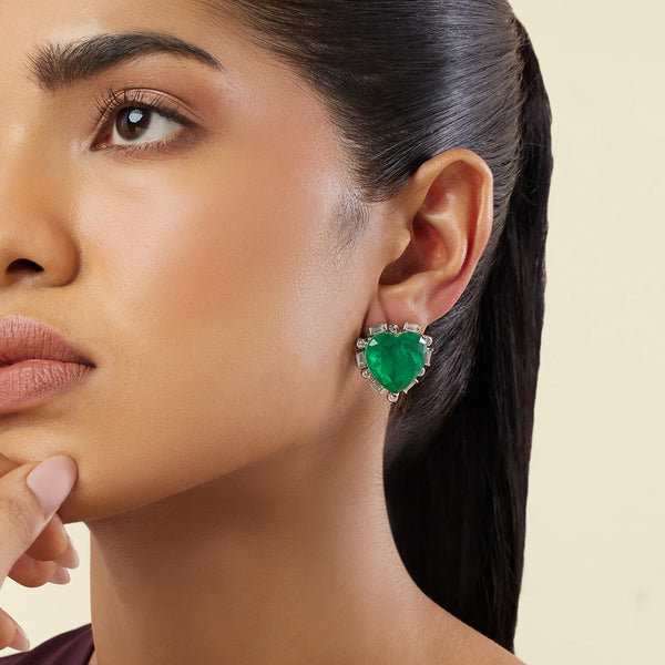 isharya Emerald Radiance Heart Studs Earrings