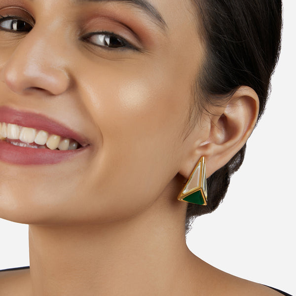 Isharya Fiesta Pyramid Studs Earrings Green