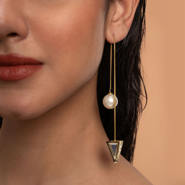 isharya Flash Mirror & Pearl Threaders Earrings