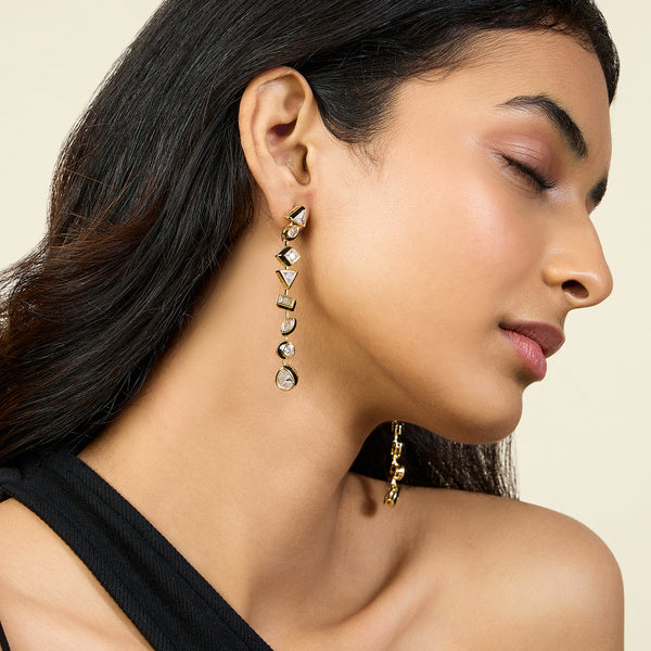 isharya Geometric Black Long Earrings Earrings
