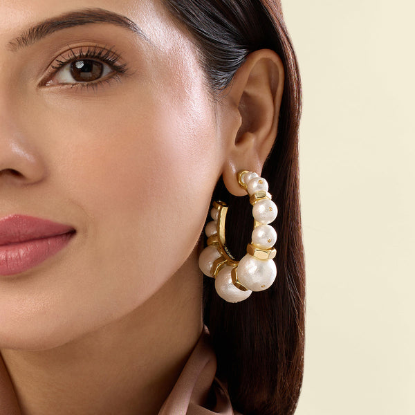 isharya Gold Bolt and Pearl Hoop Earrings