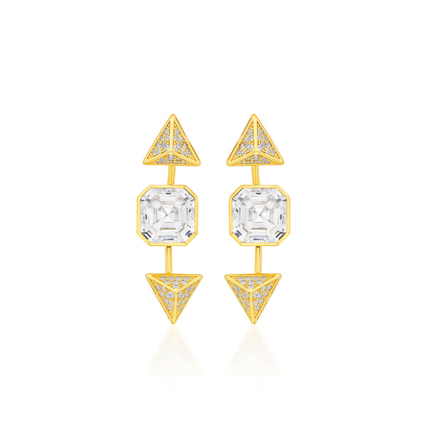 isharya Gold Moss Pyramid Crystal Studs Earrings